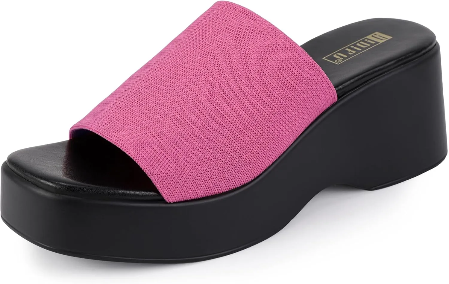 IDIFU IN3 Platform Sandals Womens Wedges Sandals Comfortable Cute Square Open Toe Slides Sandals Lightweight Slip On Chunky Wedges Heels Sandals Dressy Casual Summer Beach Walking Sandals Shoes