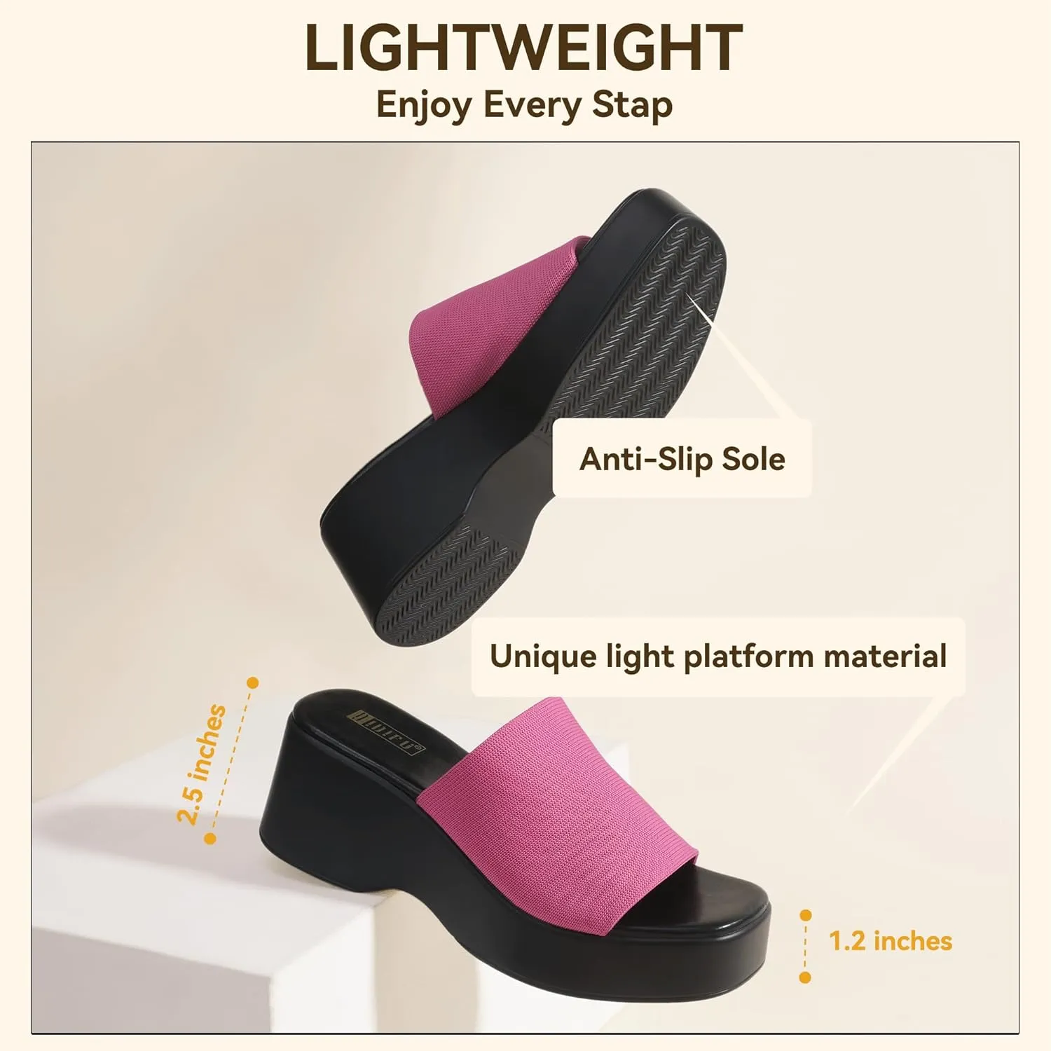 IDIFU IN3 Platform Sandals Womens Wedges Sandals Comfortable Cute Square Open Toe Slides Sandals Lightweight Slip On Chunky Wedges Heels Sandals Dressy Casual Summer Beach Walking Sandals Shoes