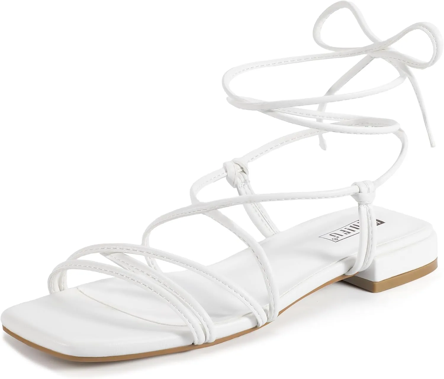 IDIFU Strappy Lace Up Flat Sandals for Women Tie Up Square Open Toe Ankle Warp Straps Dressy Gladiator Summer Beach Wedding Party Ladies Comfortable Cute Casual Trendy Dress Sandals