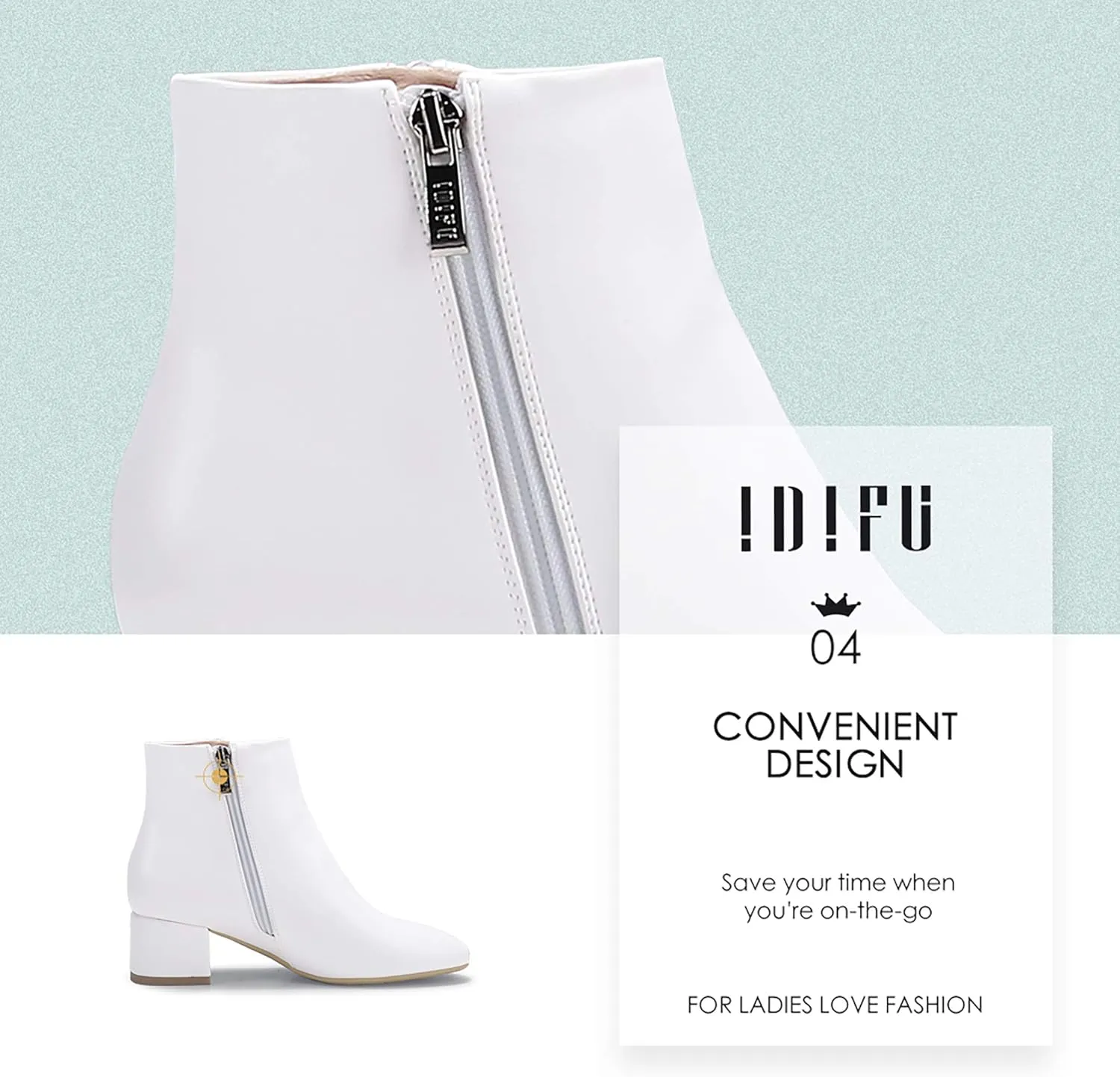 IDIFU Women Ring Zipper Ankle Boots 1.8 Inch Low Block Heels Round Toe Dress Booties