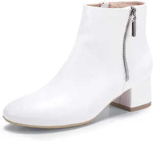 IDIFU Women Ring Zipper Ankle Boots 1.8 Inch Low Block Heels Round Toe Dress Booties