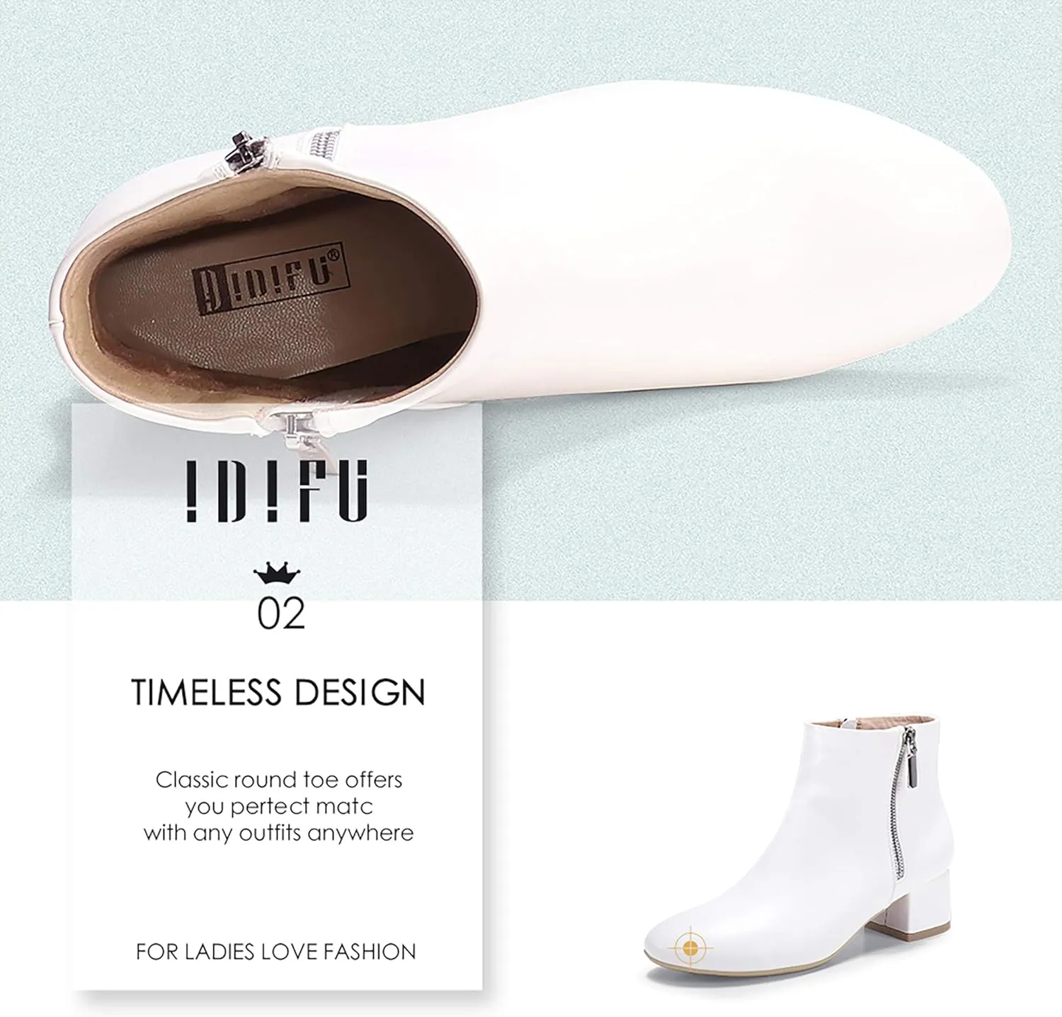 IDIFU Women Ring Zipper Ankle Boots 1.8 Inch Low Block Heels Round Toe Dress Booties