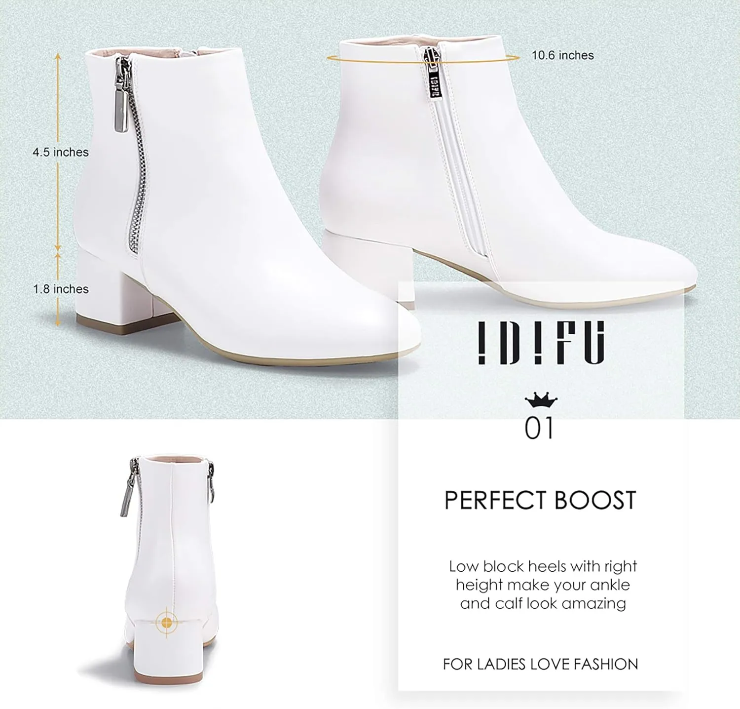 IDIFU Women Ring Zipper Ankle Boots 1.8 Inch Low Block Heels Round Toe Dress Booties