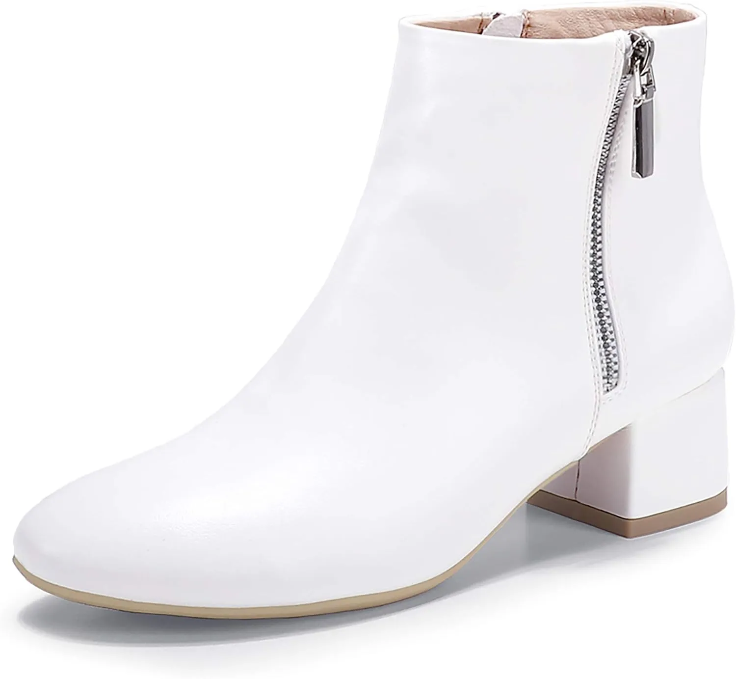 IDIFU Women Ring Zipper Ankle Boots 1.8 Inch Low Block Heels Round Toe Dress Booties