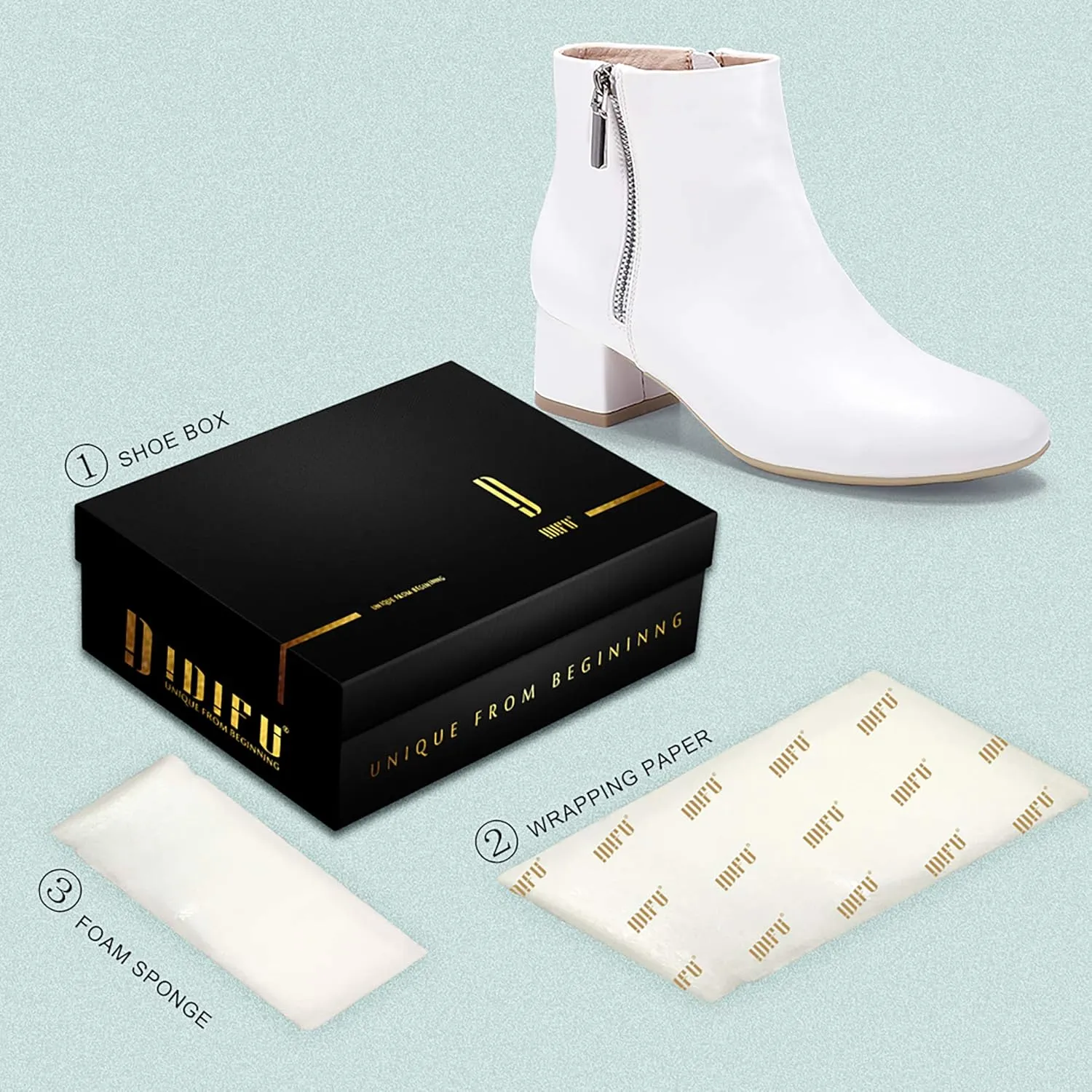 IDIFU Women Ring Zipper Ankle Boots 1.8 Inch Low Block Heels Round Toe Dress Booties