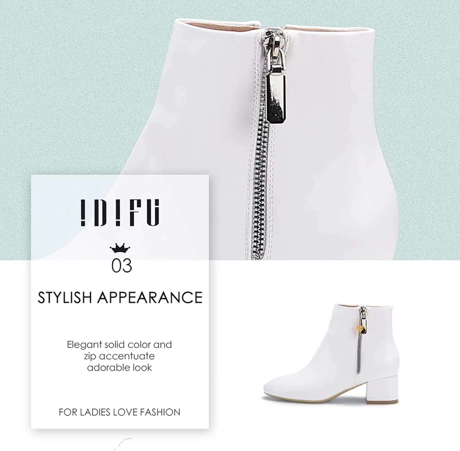 IDIFU Women Ring Zipper Ankle Boots 1.8 Inch Low Block Heels Round Toe Dress Booties