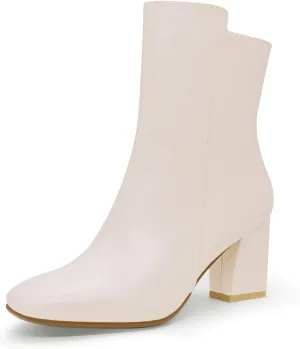 IDIFU Women's Ada Fashion Square Toe Ankle Boots Low Block Heel Short Boots Side Zipper Booties Shoes- Half Size Larger