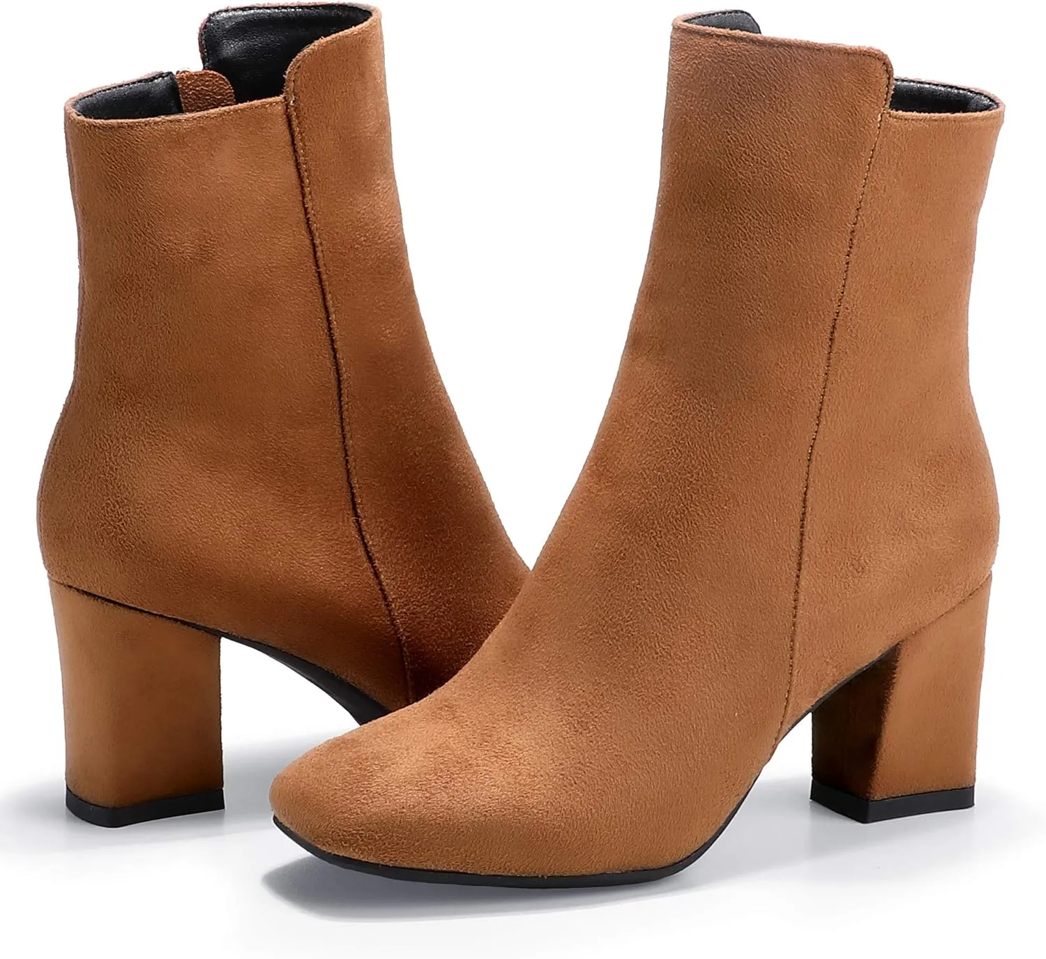 IDIFU Women's Ada Fashion Square Toe Ankle Boots Low Block Heel Short Boots Side Zipper Booties Shoes- Half Size Larger