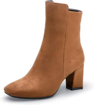IDIFU Women's Ada Fashion Square Toe Ankle Boots Low Block Heel Short Boots Side Zipper Booties Shoes- Half Size Larger