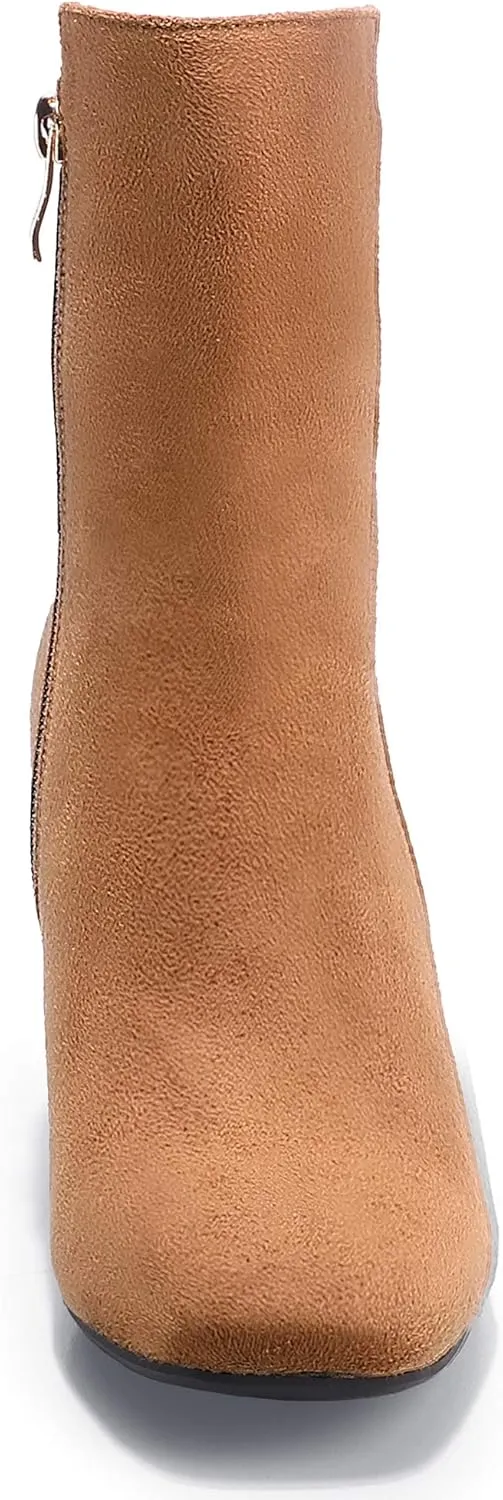 IDIFU Women's Ada Fashion Square Toe Ankle Boots Low Block Heel Short Boots Side Zipper Booties Shoes- Half Size Larger