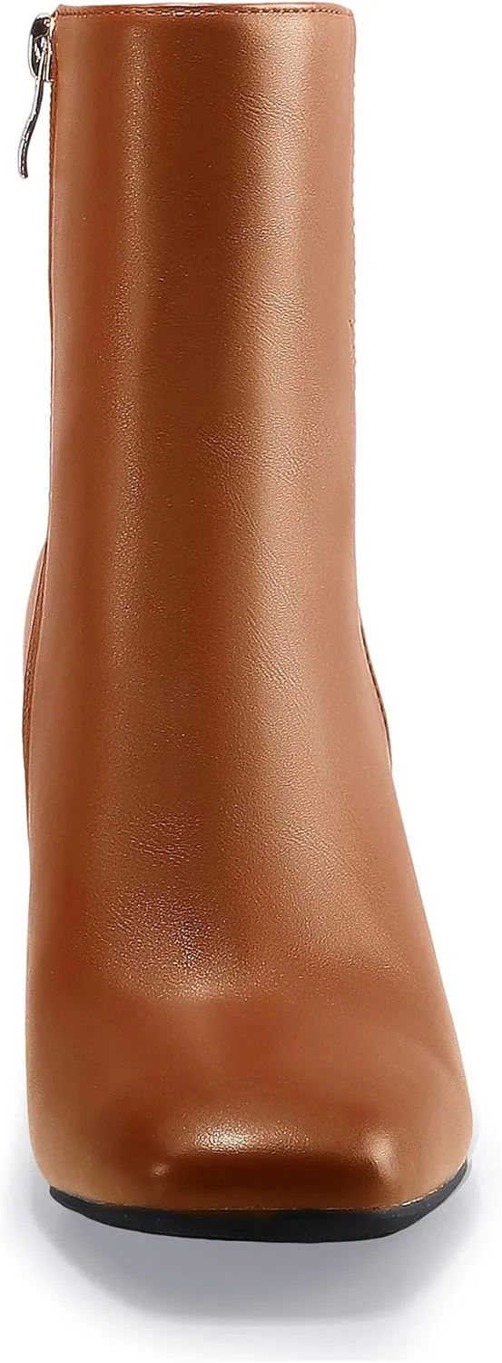 IDIFU Women's Aliza Fashion Square Toe Short Boots Side Zipper Low Block Heel Ankle Booties