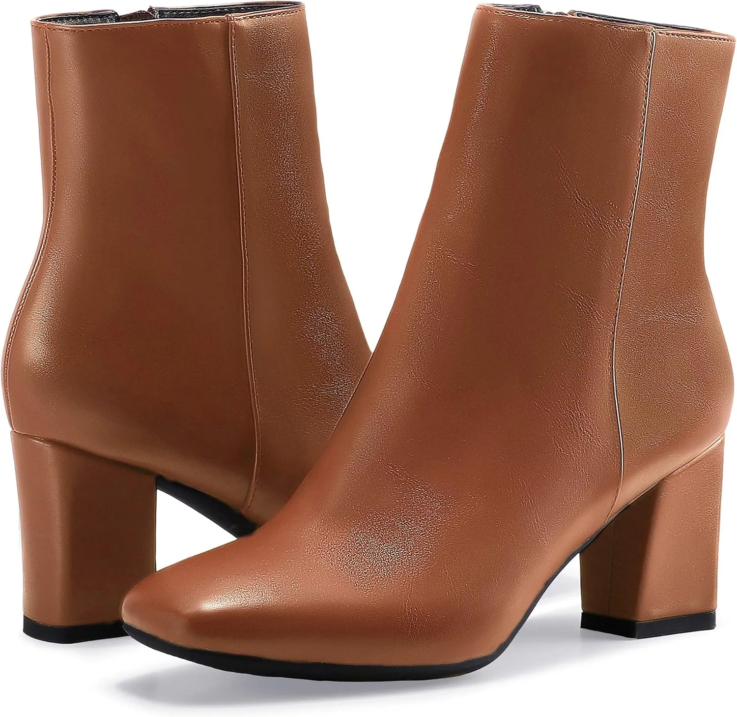 IDIFU Women's Aliza Fashion Square Toe Short Boots Side Zipper Low Block Heel Ankle Booties