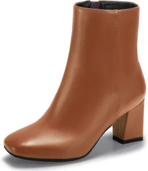 IDIFU Women's Aliza Fashion Square Toe Short Boots Side Zipper Low Block Heel Ankle Booties