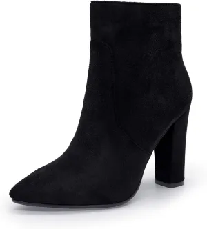 IDIFU Women's Fashion Ankle Boots Comfy Pointed Toe High Heels Side Zipper Booties