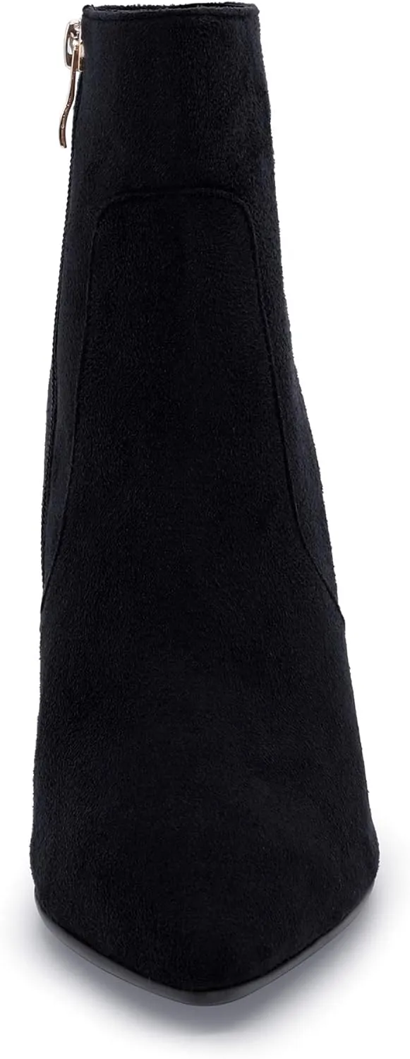 IDIFU Women's Fashion Ankle Boots Comfy Pointed Toe High Heels Side Zipper Booties