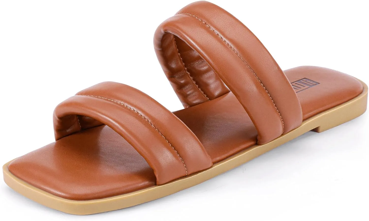 IDIFU Women's Flat Sandals for Women Square Open Toe Two Soft Band Slip On Summer Comfortable Dressy Slide Beach Casual Wedding Dress Sandals