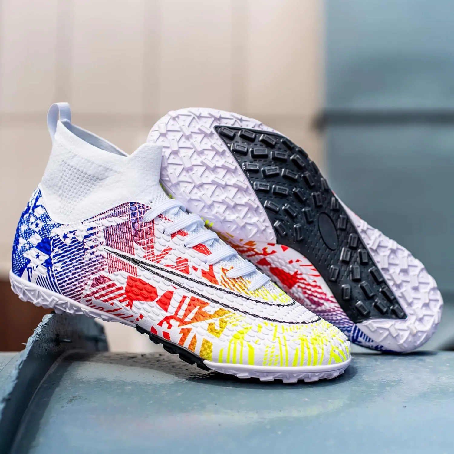 Indoor Soccer Cleats Mens Womens Turf Soccer Cleats Wide Socer Shoes FG AG TF High Ankle Football Boots