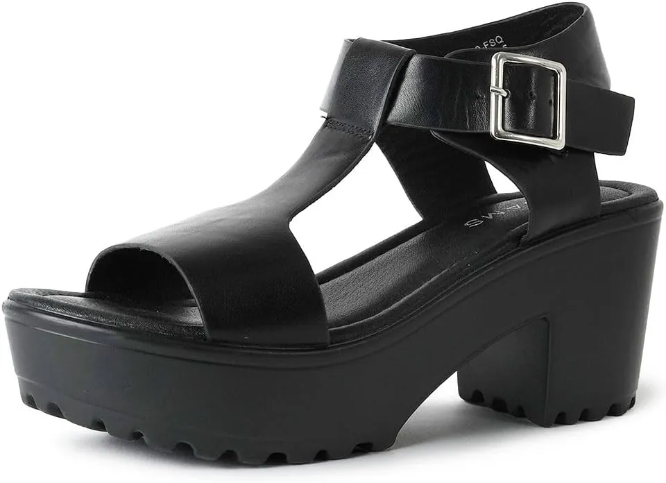 J. Adams Corby Platform Sandals Heeled Sandals for Womens - T-Strap Chunky Mid Heel Sandal Wedges for Women - Women's Footwear Platform Shoes - Summer Shoes for Women