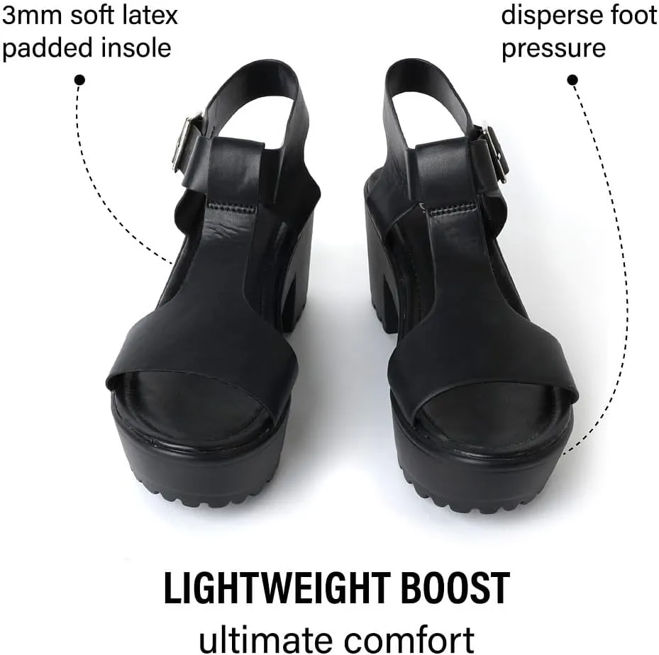 J. Adams Corby Platform Sandals Heeled Sandals for Womens - T-Strap Chunky Mid Heel Sandal Wedges for Women - Women's Footwear Platform Shoes - Summer Shoes for Women