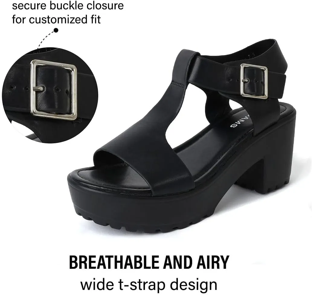 J. Adams Corby Platform Sandals Heeled Sandals for Womens - T-Strap Chunky Mid Heel Sandal Wedges for Women - Women's Footwear Platform Shoes - Summer Shoes for Women