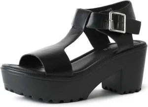 J. Adams Corby Platform Sandals Heeled Sandals for Womens - T-Strap Chunky Mid Heel Sandal Wedges for Women - Women's Footwear Platform Shoes - Summer Shoes for Women