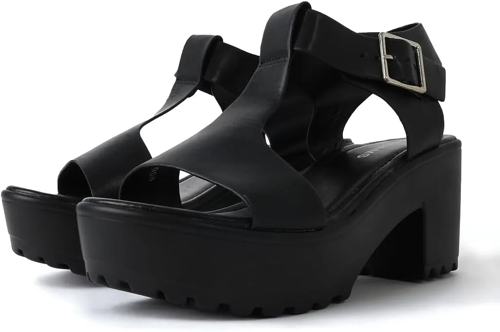 J. Adams Corby Platform Sandals Heeled Sandals for Womens - T-Strap Chunky Mid Heel Sandal Wedges for Women - Women's Footwear Platform Shoes - Summer Shoes for Women