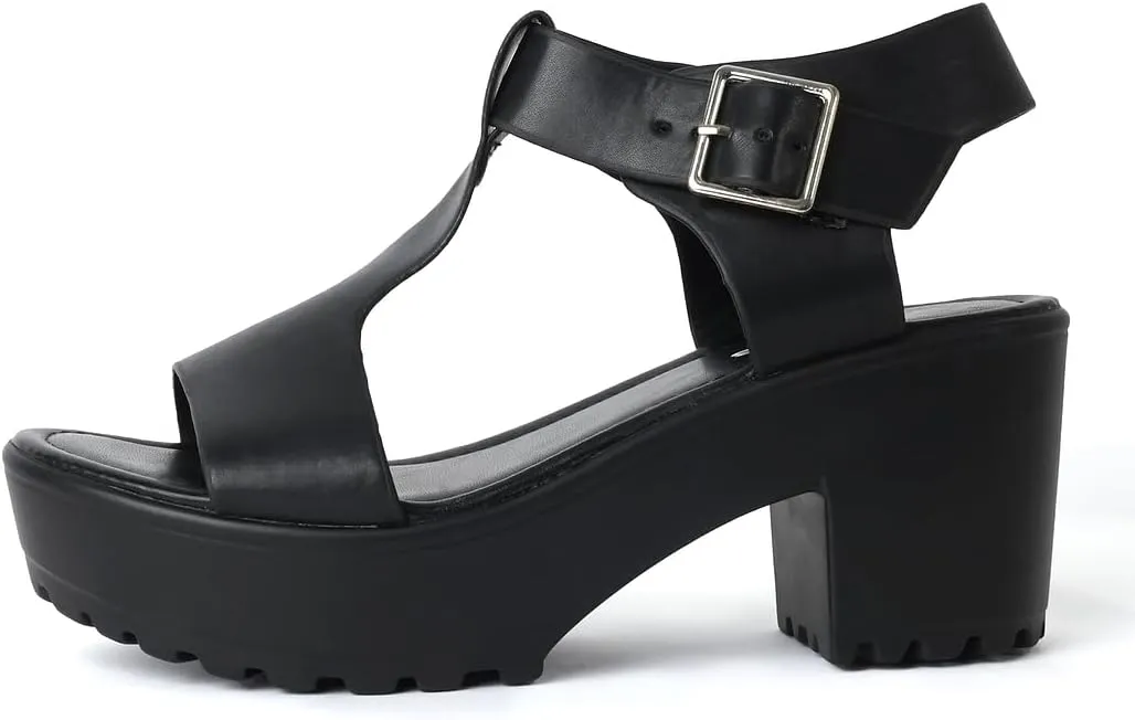 J. Adams Corby Platform Sandals Heeled Sandals for Womens - T-Strap Chunky Mid Heel Sandal Wedges for Women - Women's Footwear Platform Shoes - Summer Shoes for Women