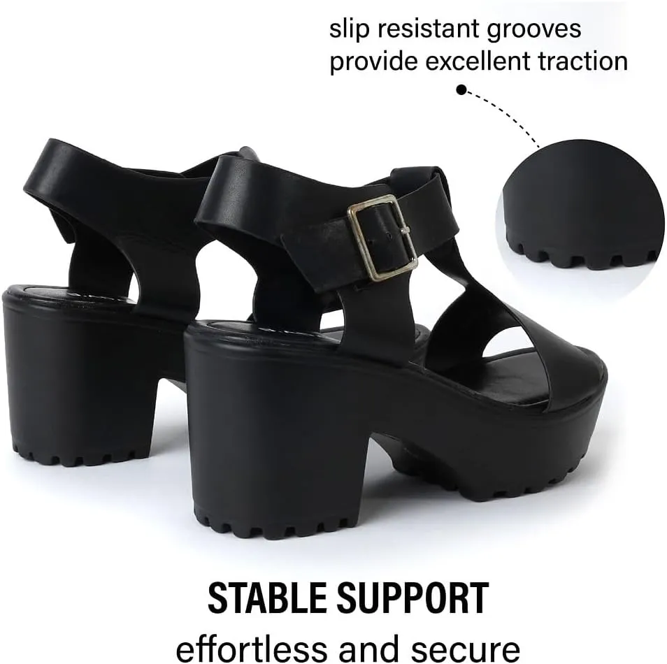 J. Adams Corby Platform Sandals Heeled Sandals for Womens - T-Strap Chunky Mid Heel Sandal Wedges for Women - Women's Footwear Platform Shoes - Summer Shoes for Women