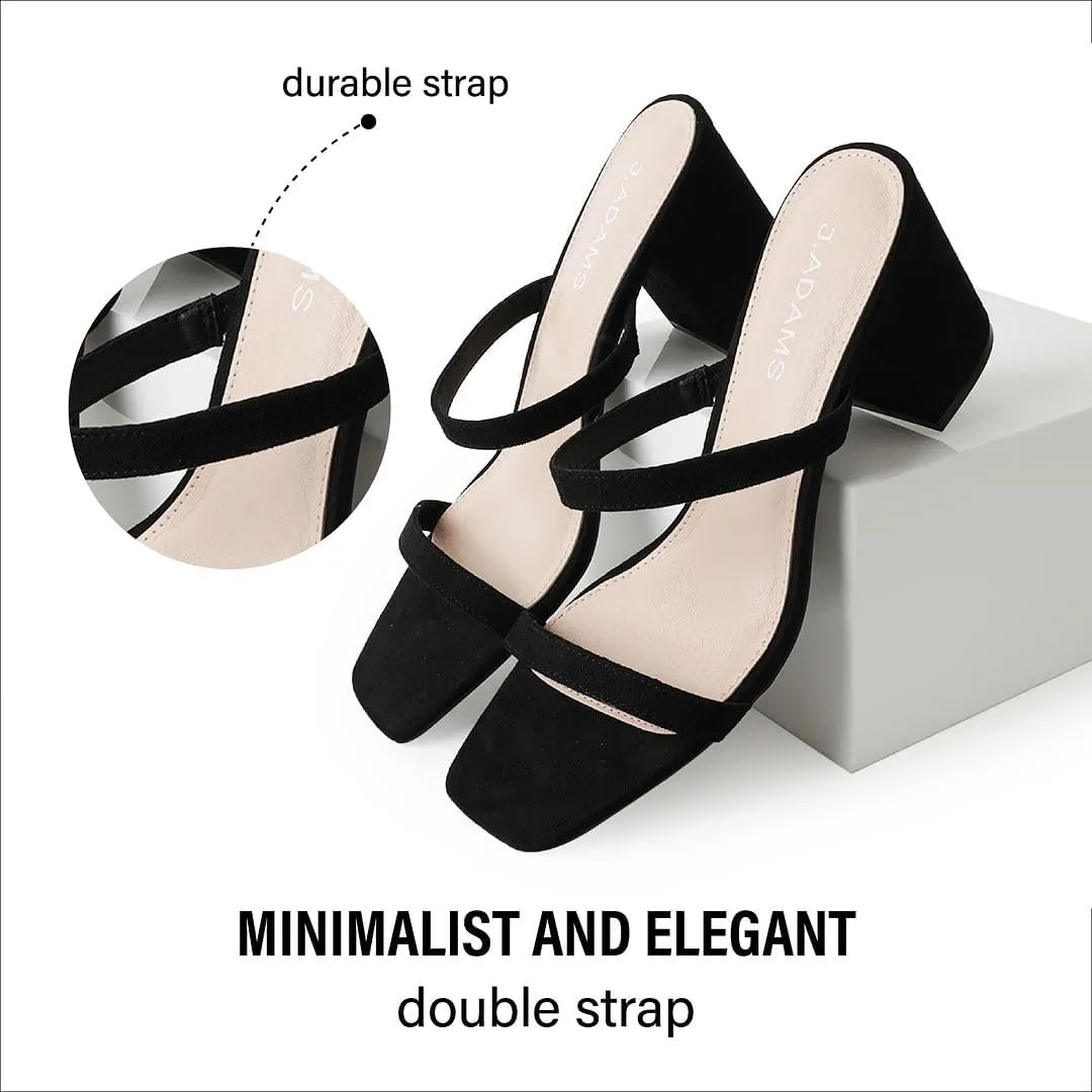J. Adams Stormi Heeled Sandals Women Dressy Summer Flat Mules- Square Toe Double Band Low Block Heel Sandals - Chunky Sandals for Women - Summer Sandals, Womens Dress Sandals, Women's Heeled Sandals