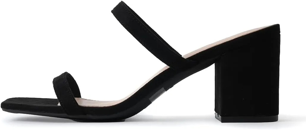 J. Adams Stormi Heeled Sandals Women Dressy Summer Flat Mules- Square Toe Double Band Low Block Heel Sandals - Chunky Sandals for Women - Summer Sandals, Womens Dress Sandals, Women's Heeled Sandals