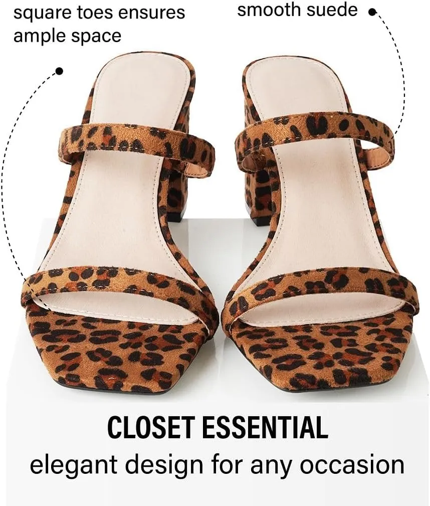 J. Adams Stormi Heeled Sandals Women Dressy Summer Flat Mules- Square Toe Double Band Low Block Heel Sandals - Chunky Sandals for Women - Summer Sandals, Womens Dress Sandals, Women's Heeled Sandals
