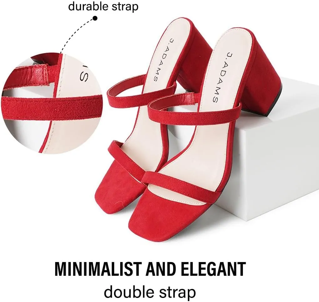 J. Adams Stormi Heeled Sandals Women Dressy Summer Flat Mules- Square Toe Double Band Low Block Heel Sandals - Chunky Sandals for Women - Summer Sandals, Womens Dress Sandals, Women's Heeled Sandals