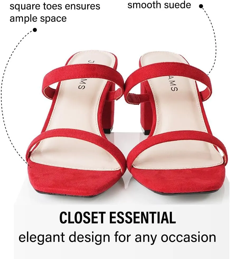 J. Adams Stormi Heeled Sandals Women Dressy Summer Flat Mules- Square Toe Double Band Low Block Heel Sandals - Chunky Sandals for Women - Summer Sandals, Womens Dress Sandals, Women's Heeled Sandals