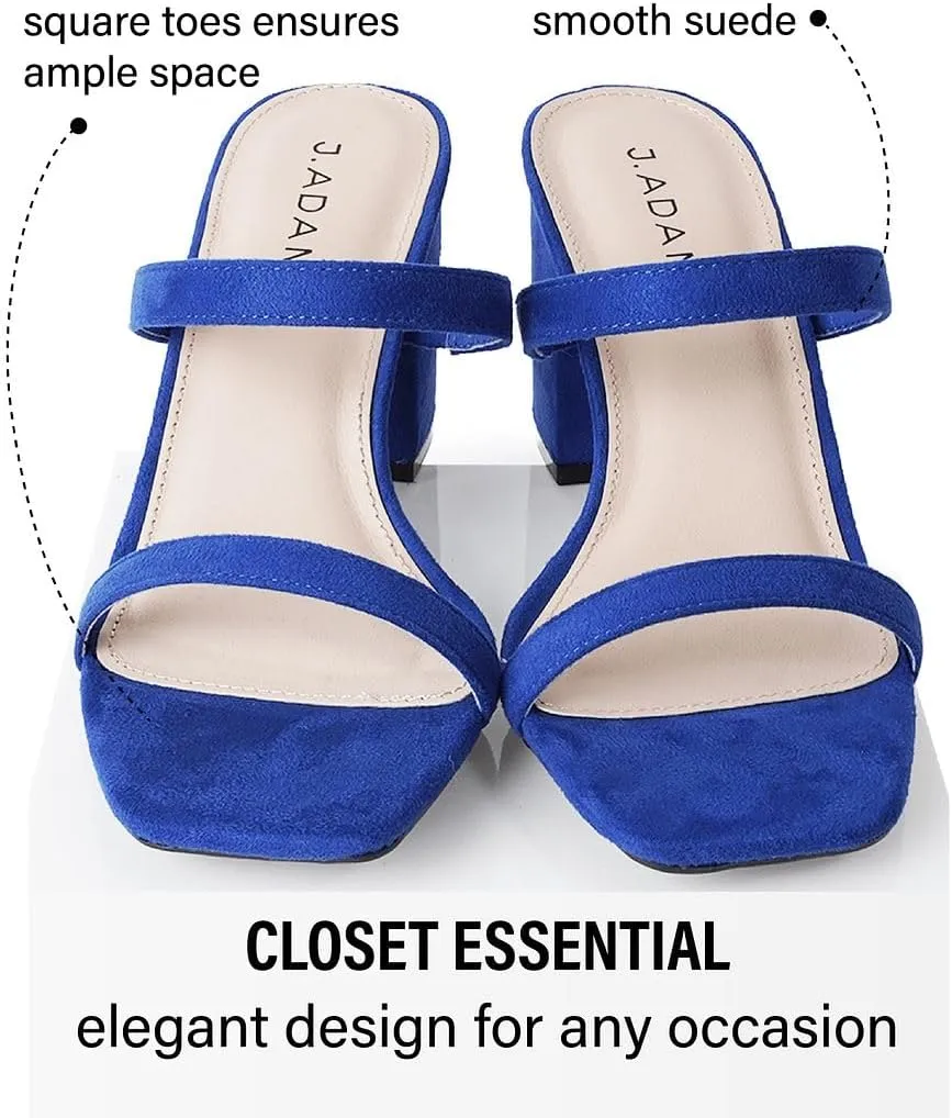 J. Adams Stormi Heeled Sandals Women Dressy Summer Flat Mules- Square Toe Double Band Low Block Heel Sandals - Chunky Sandals for Women - Summer Sandals, Womens Dress Sandals, Women's Heeled Sandals