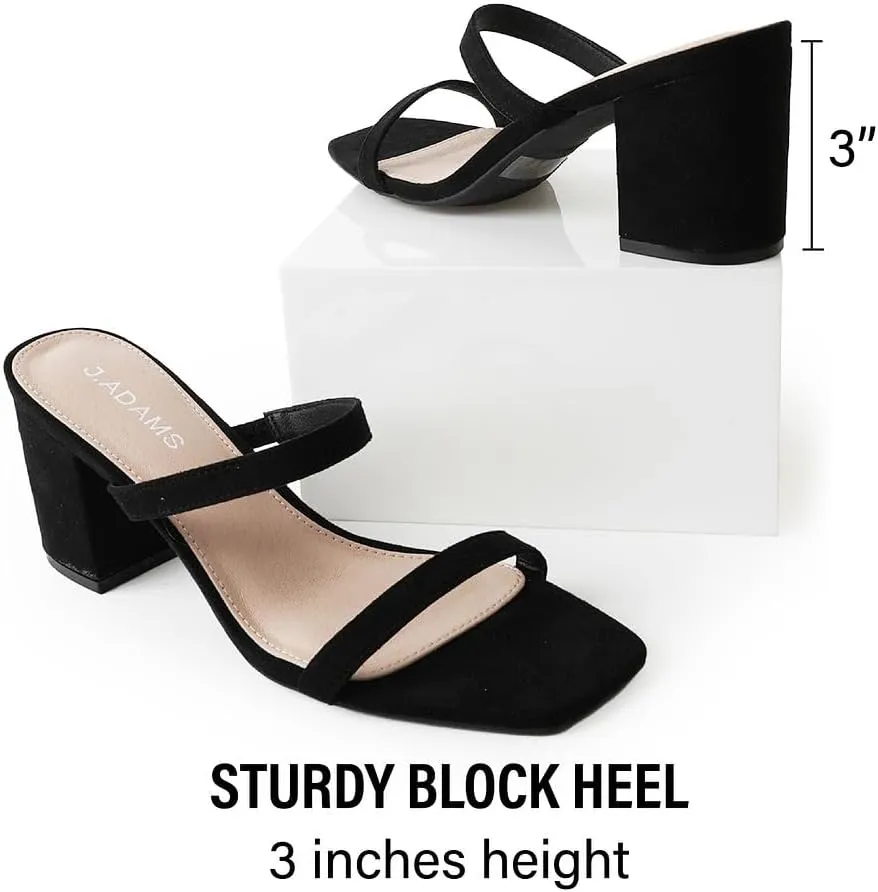 J. Adams Stormi Heeled Sandals Women Dressy Summer Flat Mules- Square Toe Double Band Low Block Heel Sandals - Chunky Sandals for Women - Summer Sandals, Womens Dress Sandals, Women's Heeled Sandals