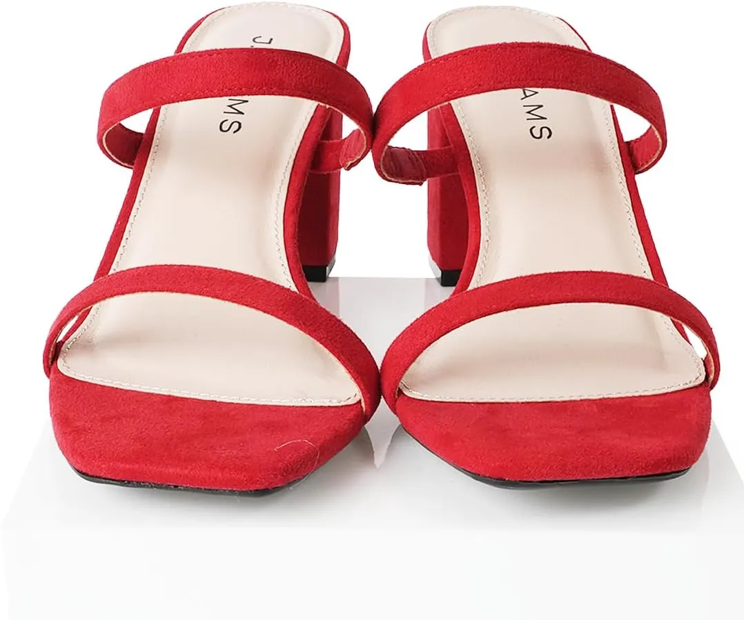 J. Adams Stormi Heeled Sandals Women Dressy Summer Flat Mules- Square Toe Double Band Low Block Heel Sandals - Chunky Sandals for Women - Summer Sandals, Womens Dress Sandals, Women's Heeled Sandals