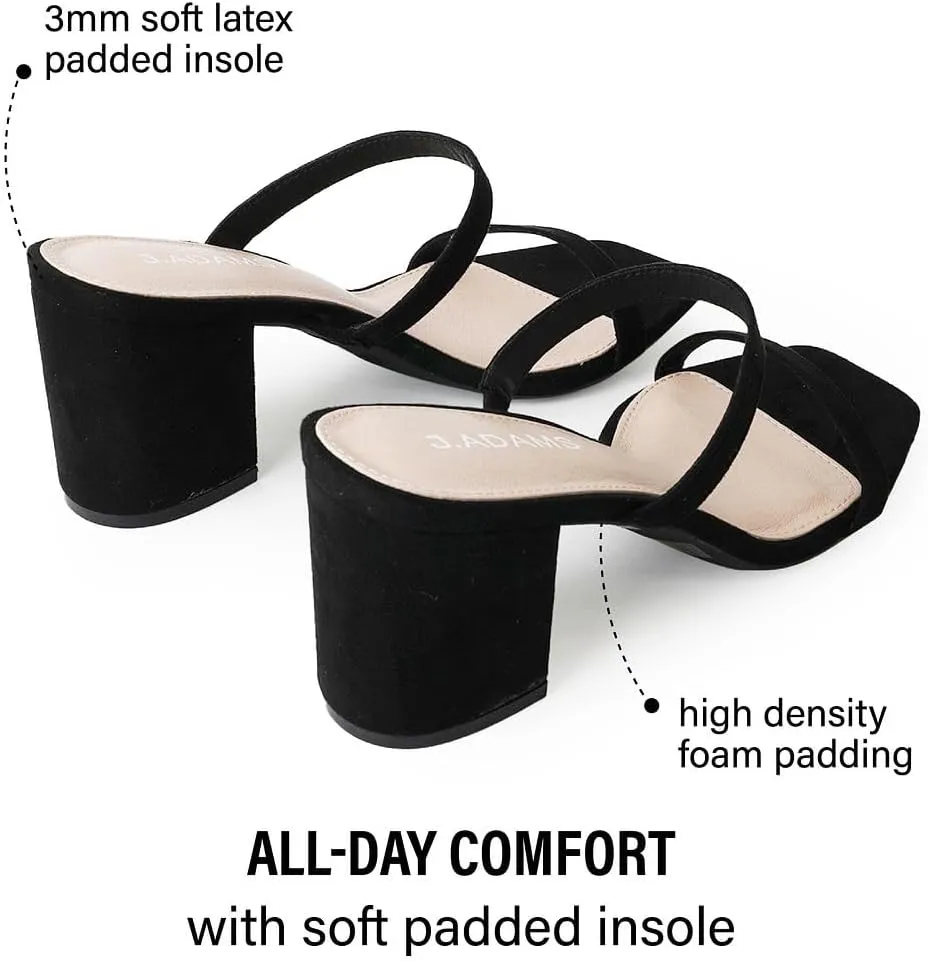 J. Adams Stormi Heeled Sandals Women Dressy Summer Flat Mules- Square Toe Double Band Low Block Heel Sandals - Chunky Sandals for Women - Summer Sandals, Womens Dress Sandals, Women's Heeled Sandals