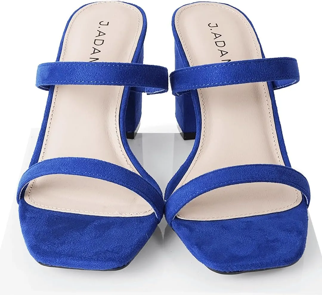 J. Adams Stormi Heeled Sandals Women Dressy Summer Flat Mules- Square Toe Double Band Low Block Heel Sandals - Chunky Sandals for Women - Summer Sandals, Womens Dress Sandals, Women's Heeled Sandals