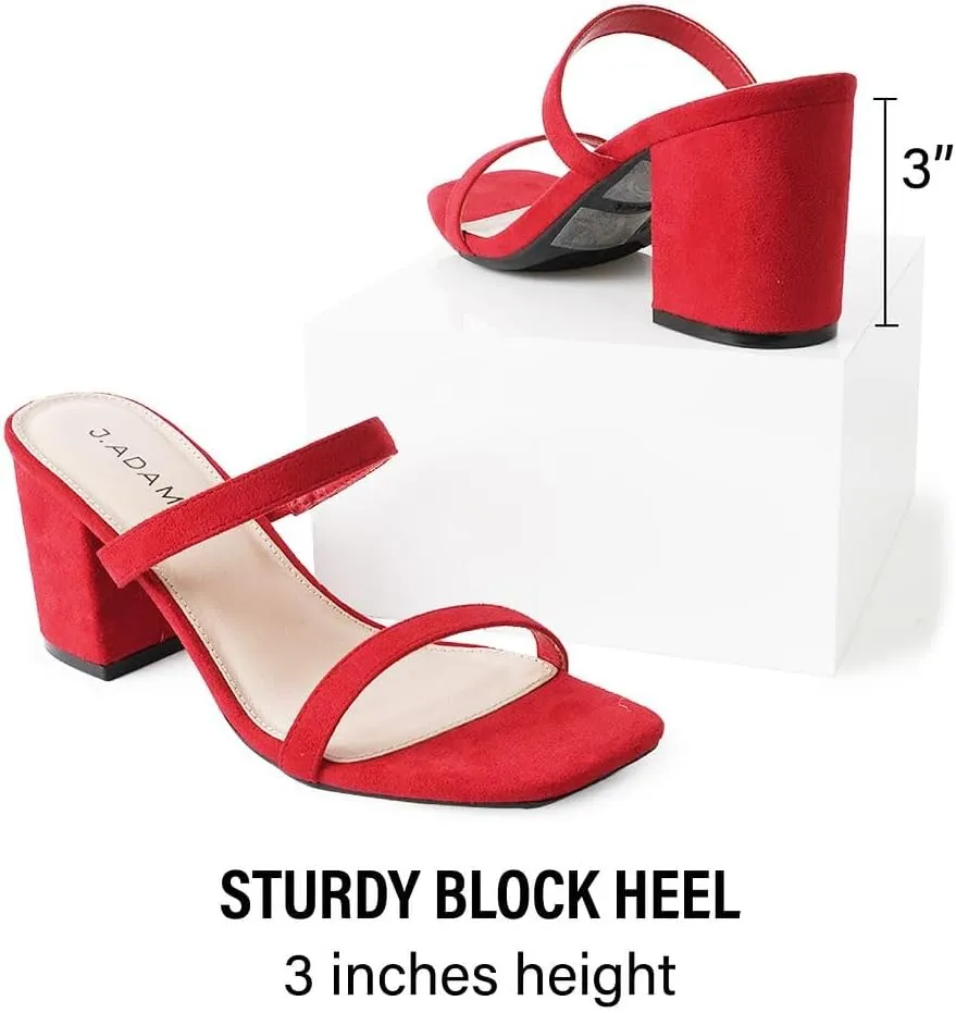 J. Adams Stormi Heeled Sandals Women Dressy Summer Flat Mules- Square Toe Double Band Low Block Heel Sandals - Chunky Sandals for Women - Summer Sandals, Womens Dress Sandals, Women's Heeled Sandals