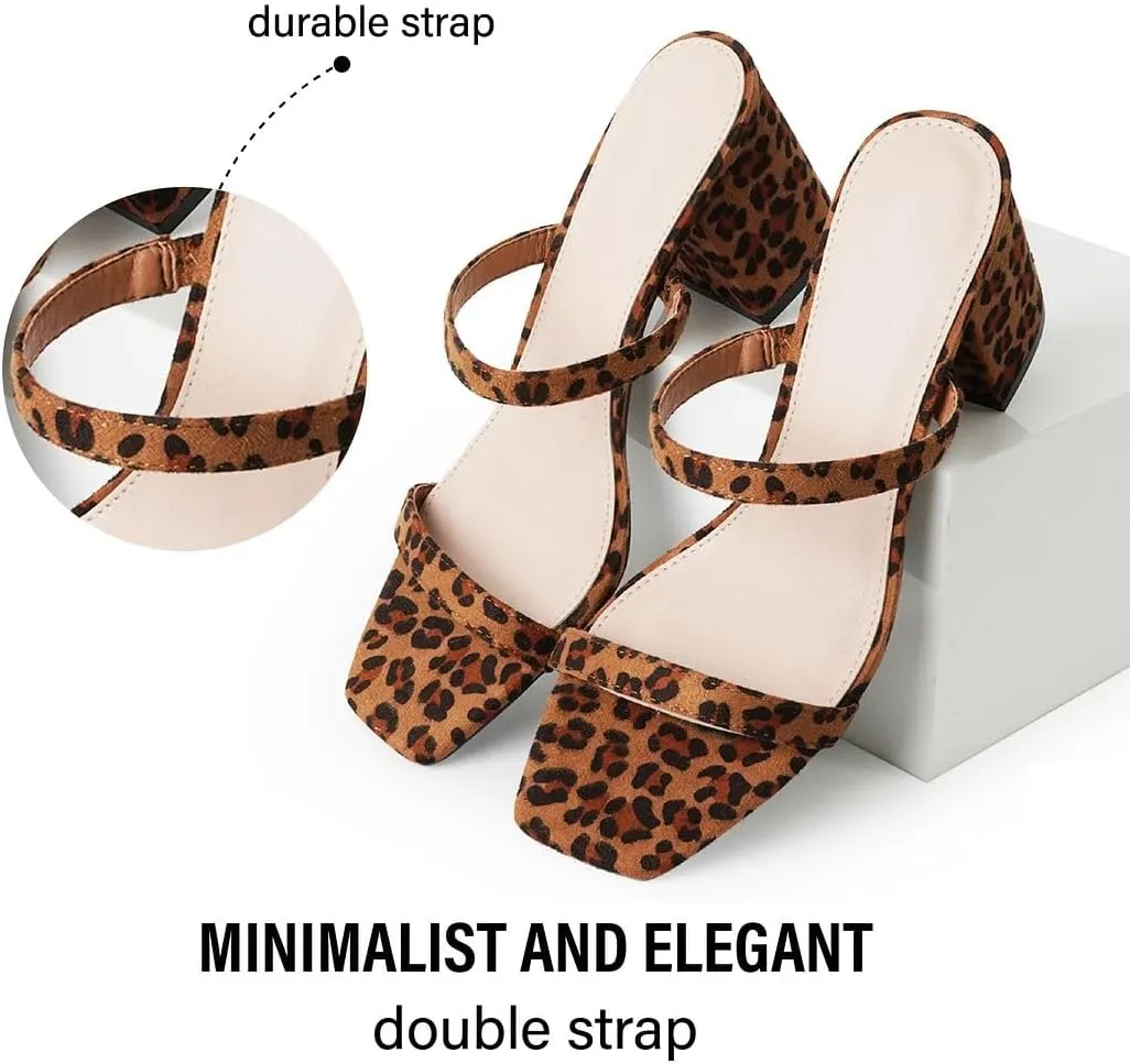 J. Adams Stormi Heeled Sandals Women Dressy Summer Flat Mules- Square Toe Double Band Low Block Heel Sandals - Chunky Sandals for Women - Summer Sandals, Womens Dress Sandals, Women's Heeled Sandals
