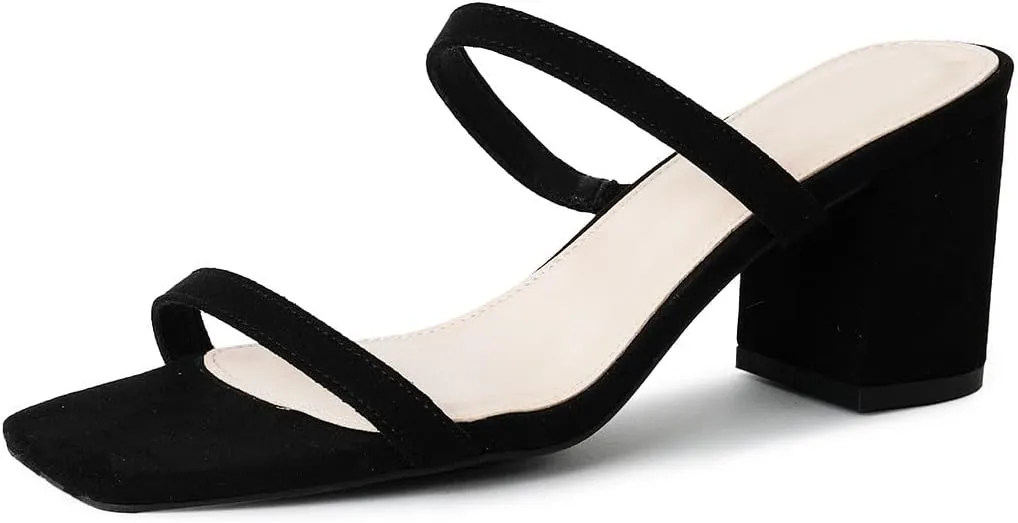 J. Adams Stormi Heeled Sandals Women Dressy Summer Flat Mules- Square Toe Double Band Low Block Heel Sandals - Chunky Sandals for Women - Summer Sandals, Womens Dress Sandals, Women's Heeled Sandals