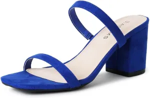 J. Adams Stormi Heeled Sandals Women Dressy Summer Flat Mules- Square Toe Double Band Low Block Heel Sandals - Chunky Sandals for Women - Summer Sandals, Womens Dress Sandals, Women's Heeled Sandals