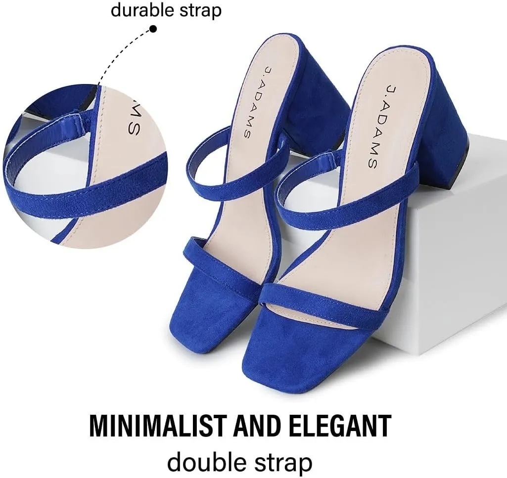 J. Adams Stormi Heeled Sandals Women Dressy Summer Flat Mules- Square Toe Double Band Low Block Heel Sandals - Chunky Sandals for Women - Summer Sandals, Womens Dress Sandals, Women's Heeled Sandals