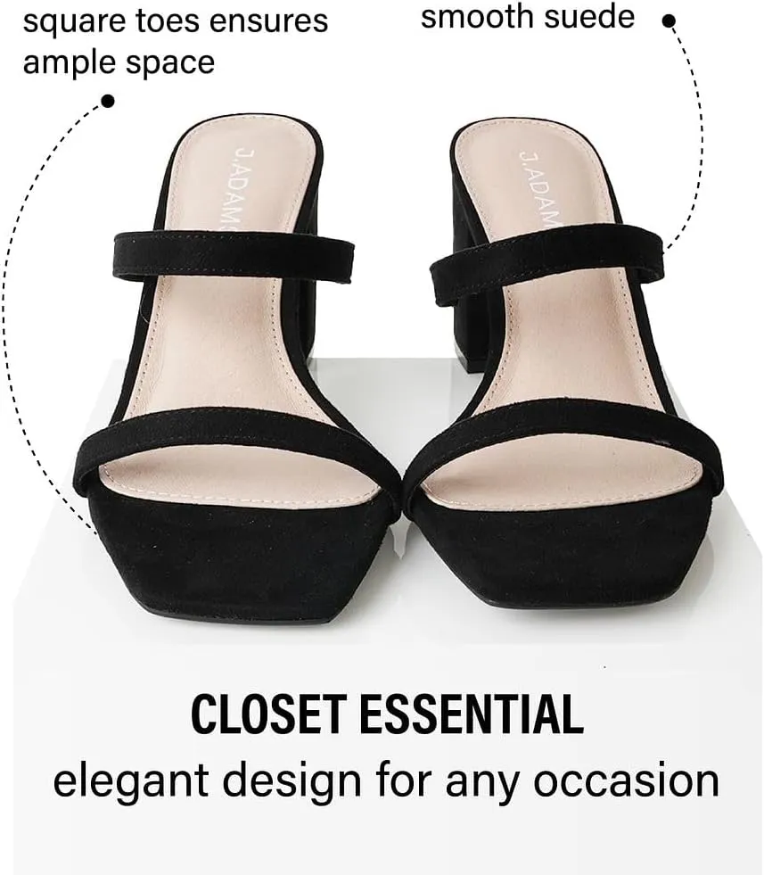 J. Adams Stormi Heeled Sandals Women Dressy Summer Flat Mules- Square Toe Double Band Low Block Heel Sandals - Chunky Sandals for Women - Summer Sandals, Womens Dress Sandals, Women's Heeled Sandals