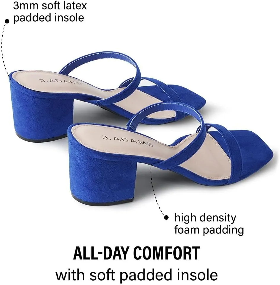 J. Adams Stormi Heeled Sandals Women Dressy Summer Flat Mules- Square Toe Double Band Low Block Heel Sandals - Chunky Sandals for Women - Summer Sandals, Womens Dress Sandals, Women's Heeled Sandals