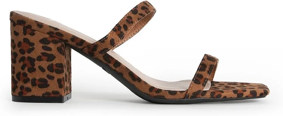 J. Adams Stormi Heeled Sandals Women Dressy Summer Flat Mules- Square Toe Double Band Low Block Heel Sandals - Chunky Sandals for Women - Summer Sandals, Womens Dress Sandals, Women's Heeled Sandals