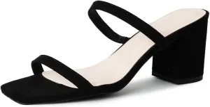 J. Adams Stormi Heeled Sandals Women Dressy Summer Flat Mules- Square Toe Double Band Low Block Heel Sandals - Chunky Sandals for Women - Summer Sandals, Womens Dress Sandals, Women's Heeled Sandals