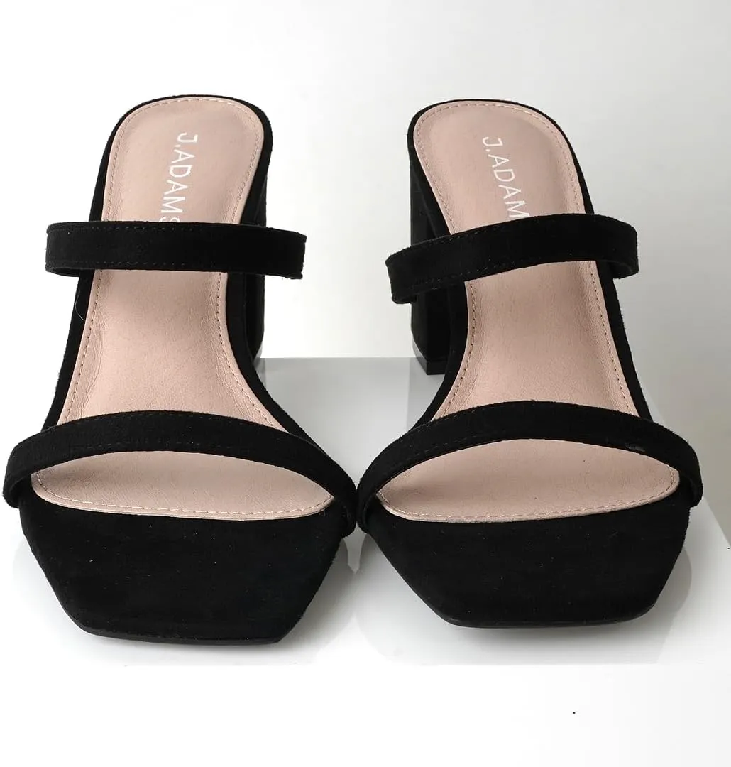 J. Adams Stormi Heeled Sandals Women Dressy Summer Flat Mules- Square Toe Double Band Low Block Heel Sandals - Chunky Sandals for Women - Summer Sandals, Womens Dress Sandals, Women's Heeled Sandals