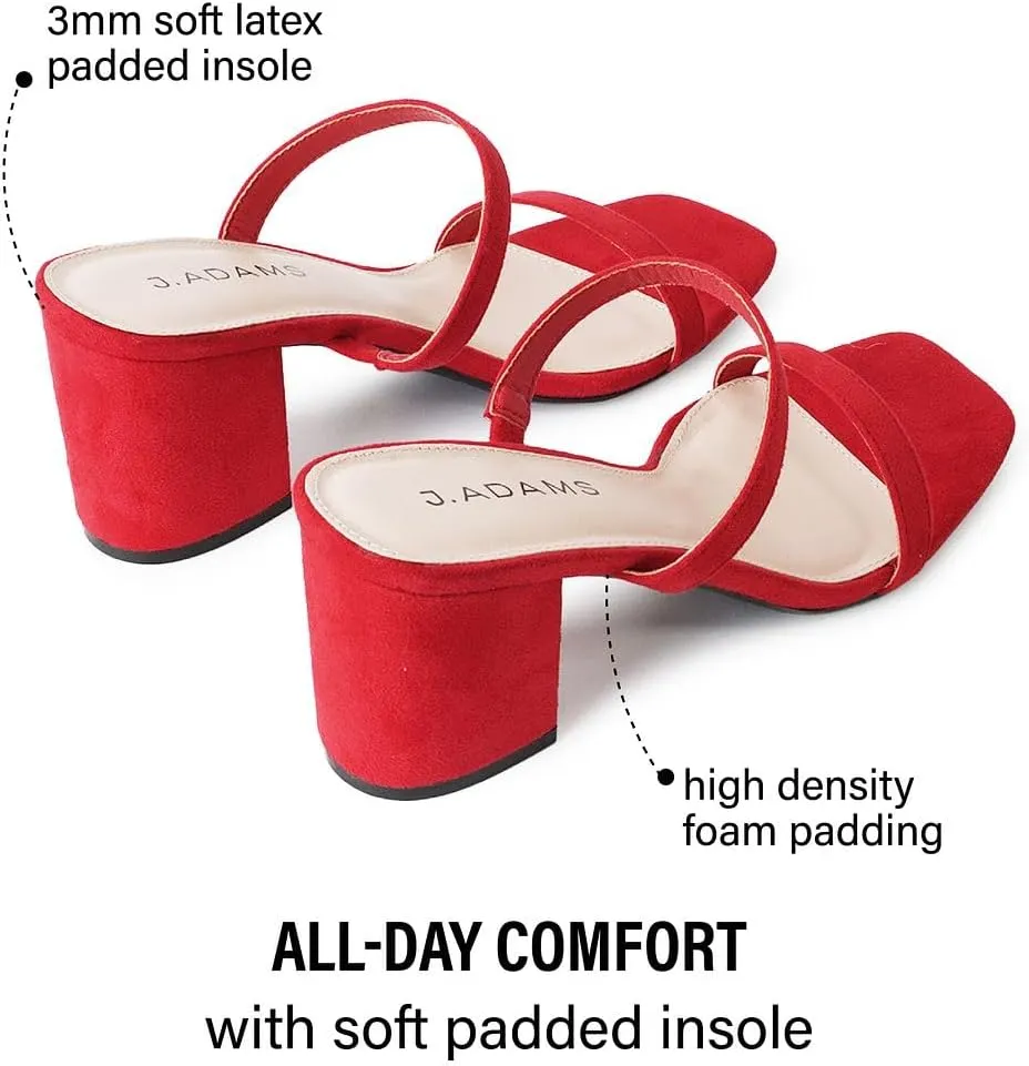 J. Adams Stormi Heeled Sandals Women Dressy Summer Flat Mules- Square Toe Double Band Low Block Heel Sandals - Chunky Sandals for Women - Summer Sandals, Womens Dress Sandals, Women's Heeled Sandals