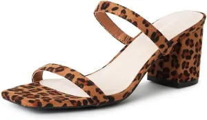 J. Adams Stormi Heeled Sandals Women Dressy Summer Flat Mules- Square Toe Double Band Low Block Heel Sandals - Chunky Sandals for Women - Summer Sandals, Womens Dress Sandals, Women's Heeled Sandals